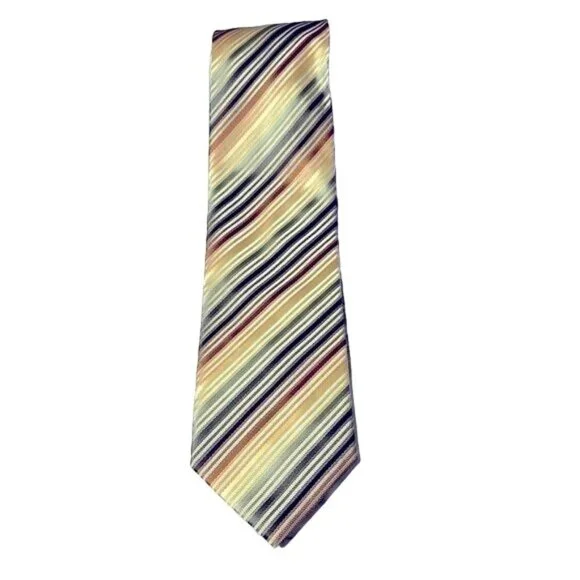 Alexander Julian Tie Stripes Lines Shimmery Multicolored Gold Yellow Red Vintage - Picture 2 of 5